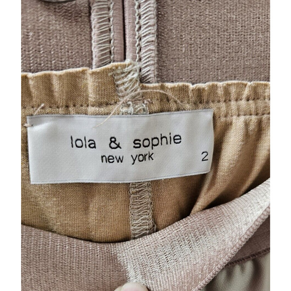 Anthropologie Lola & Sophie Taupe Ivory Wide Leg Vegan Leather Cropped Pants S 2 - Picture 2 of 4